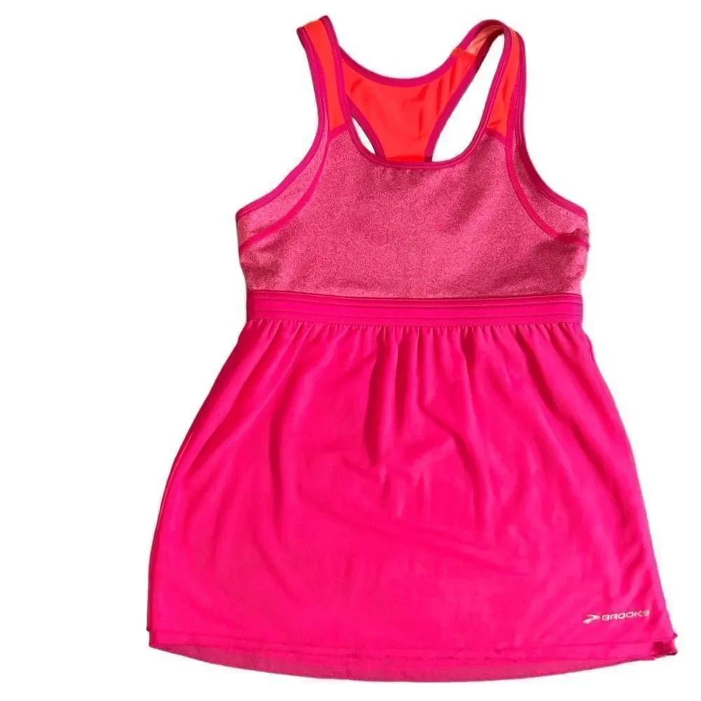 Brooks Running tank top sheer racer back orange fuchsia size small